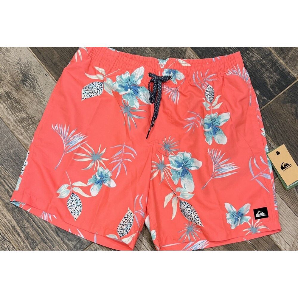 Quiksilver Swim Trunks Mens Hawaiian Coral Floral‎ Volley Surf Beach New Large